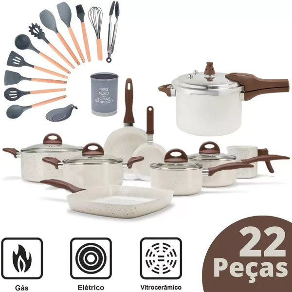 (QUЕІMА DE ESTOQUE HOJE - COMPRE 5 E LEVE 22 ) - Conjunto de 22 Раnelаs  Ceramic Premium Life Smart Plus Vanilla